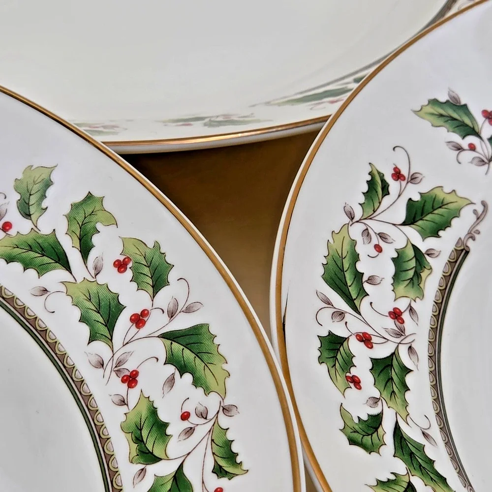 Royal Limited Holly Holiday Soup Bowl 8.25 Inch Bone China Gold Christmas Trim